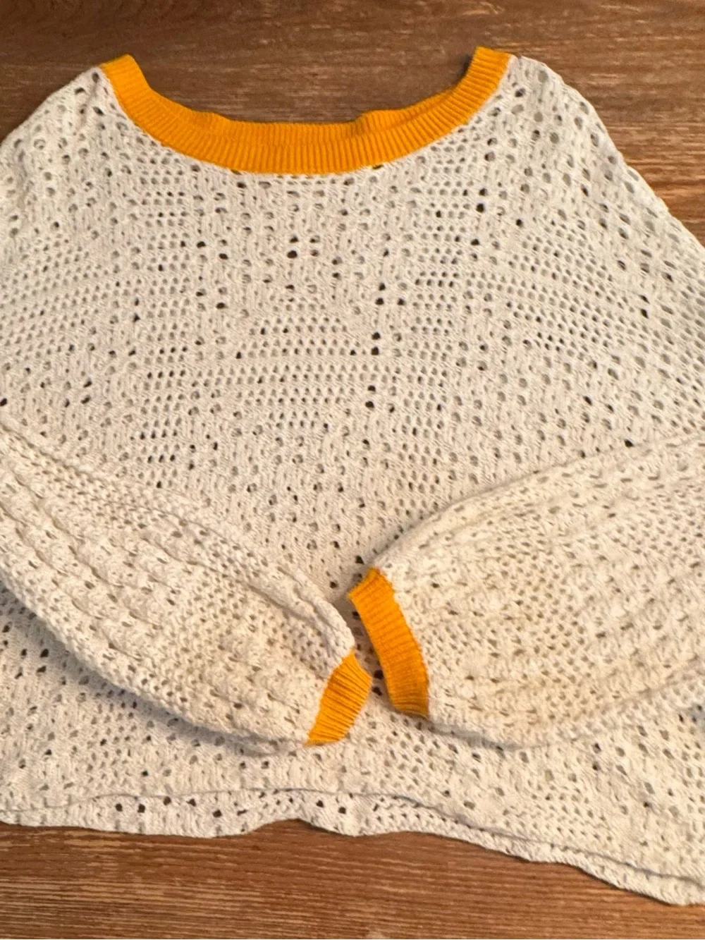 Free People White Open-Knit Sweater with Gold  Trim